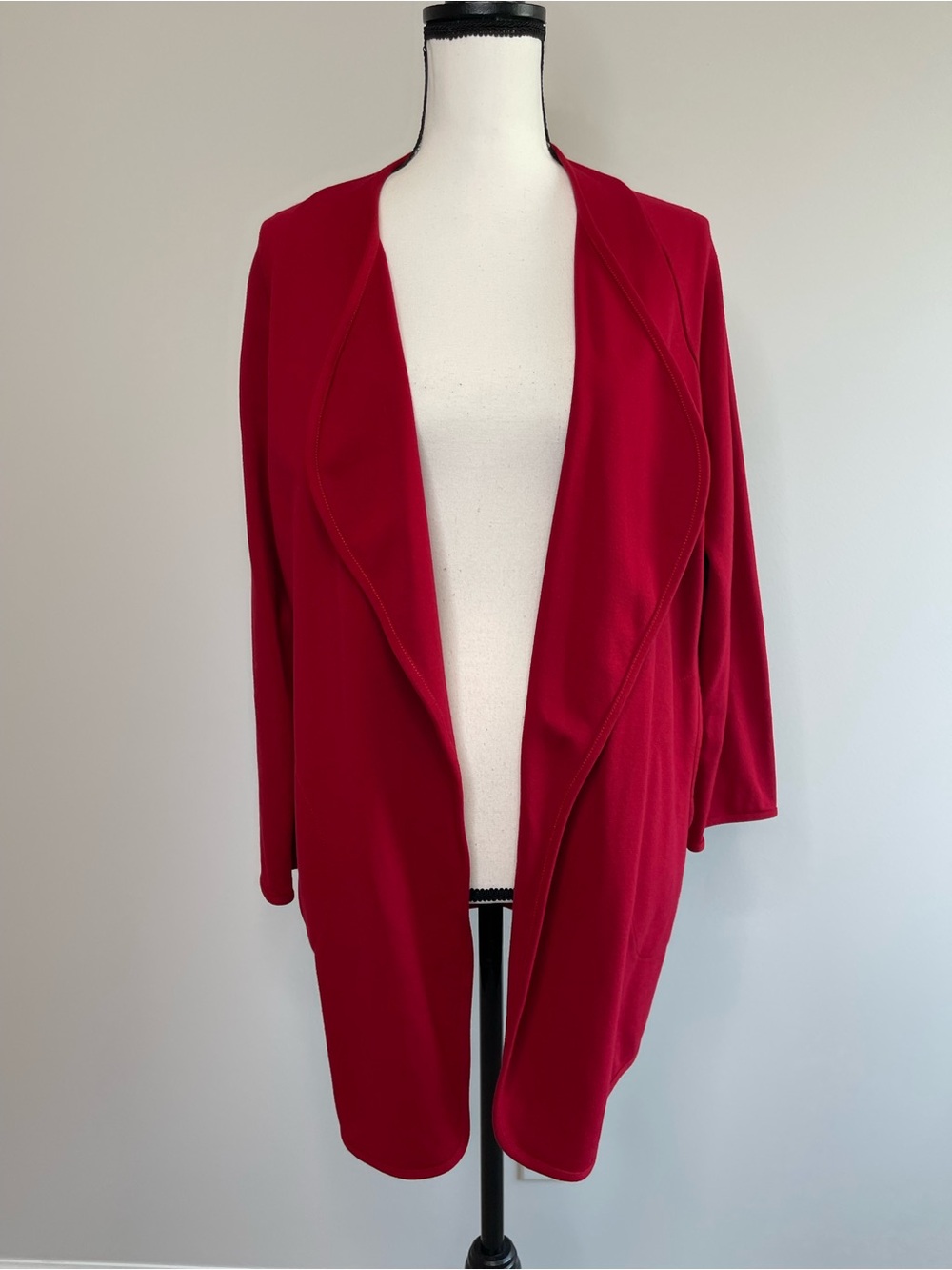 Clara Sun Woo red open front cardigan with pockets layer fall modest size small